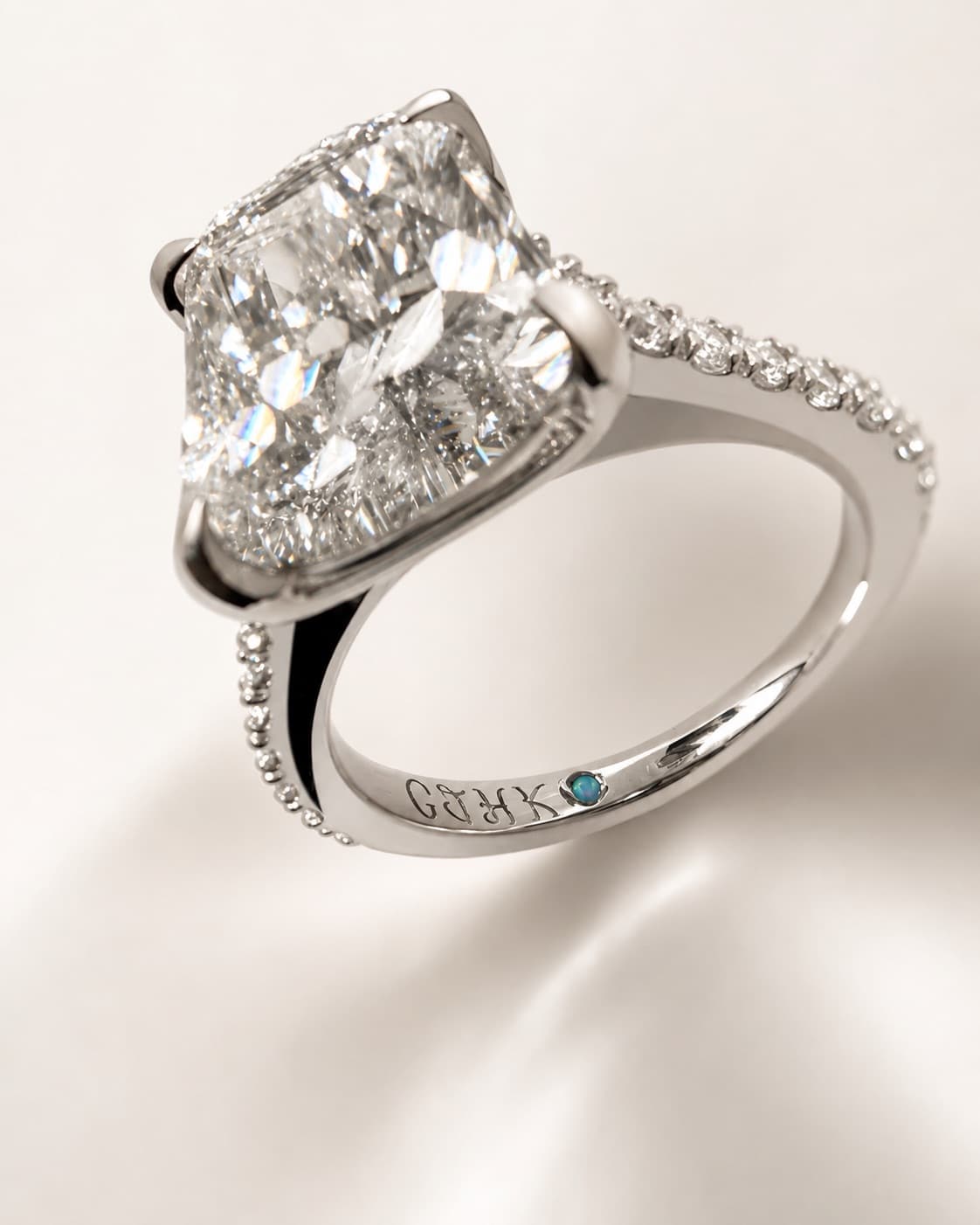 Diamond engagement ring with personalized engraving